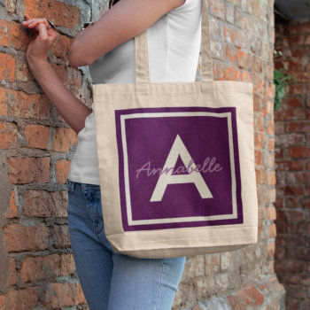 Purple Monogram Personalized Tote Bag by DesignsbyHarmony at Zazzle