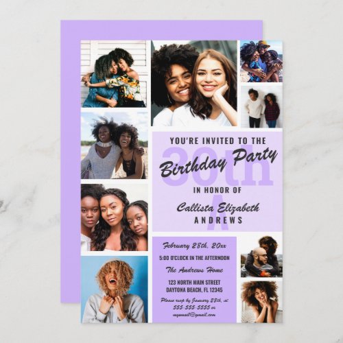 Purple Monogram Photo Collage Happy Birthday