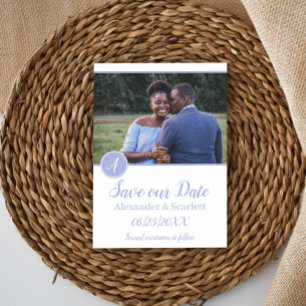 Purple Monogram Photo Save The Date Announcement