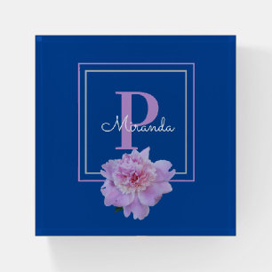 Purple Monogram Pink Peony Flower Blue Paperweight