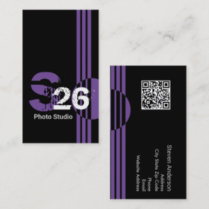 Purple monogram QR code abstract geometric Business Card