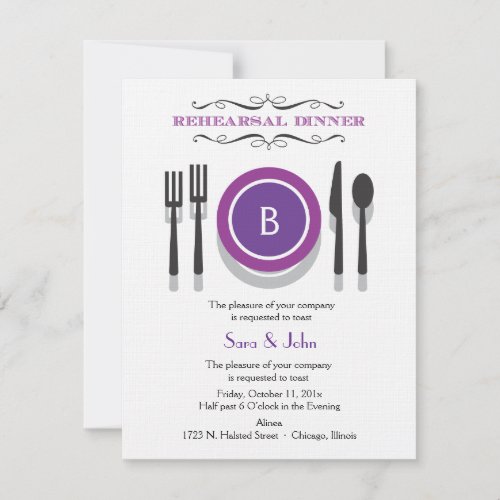 Purple Monogram Rehearsal Dinner Invitation