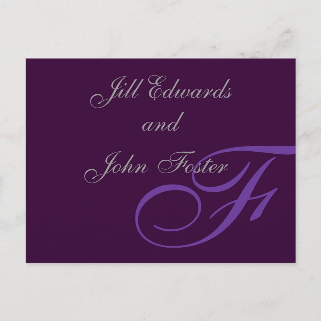 Purple Monogram Save the Date Announcement (Front)