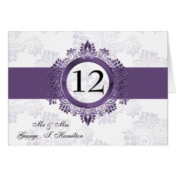 Purple Monogram Table Seating Card by blessedwedding at Zazzle