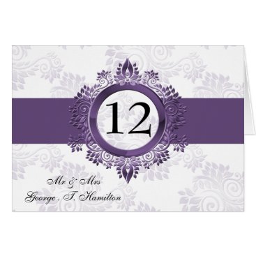 purple monogram table seating card