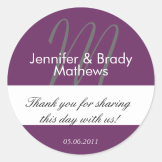 Purple Monogram Thank You Wedding Favor Stickers