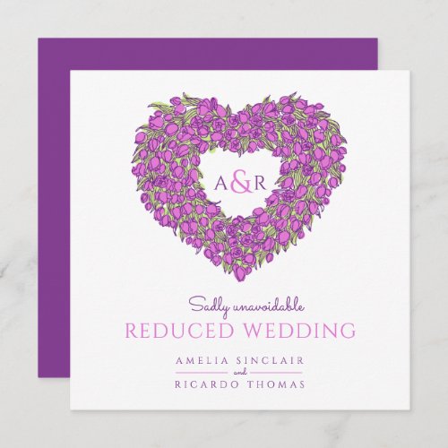 Purple monogram tulips heart reduced wedding announcement