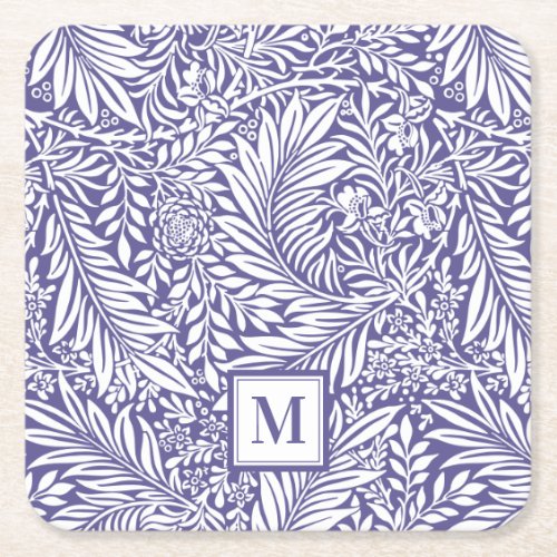 Purple Monogram Vintage Floral Square Paper Coaster