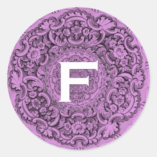PURPLE Monogram Vintage Wedding V10 Classic Round Sticker