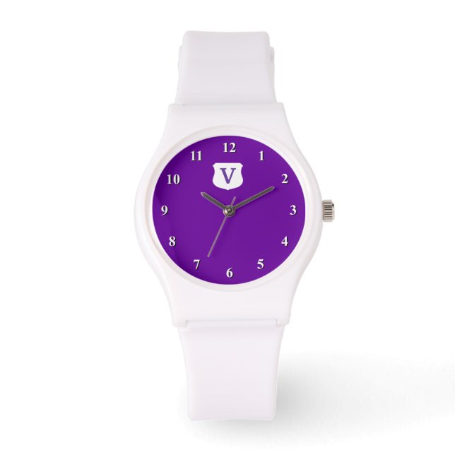 Purple monogram watch with custom initial (Front)