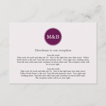 Purple Monogram Wedding Direction Cards by AllyJCat at Zazzle