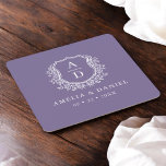 Purple Monogram Wedding Floral Crest Elegant Square Paper Coaster<br><div class="desc">Make your wedding tables look even more beautiful with these Purple Monogram Wedding Floral Crest Elegant Square Paper Coasters. Designed with a soft floral crest and your custom initials in a classic purple color, they add a personal and elegant touch to your reception, bridal shower, or engagement party. These disposable...</div>