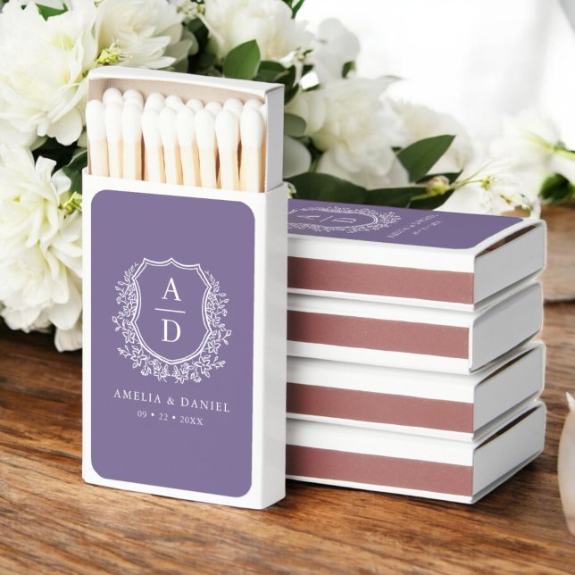Purple Monogram Wedding Floral Crest Matchboxes (Creator Uploaded)