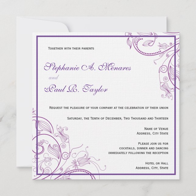 Purple Monogram Wedding Invitation (Front)