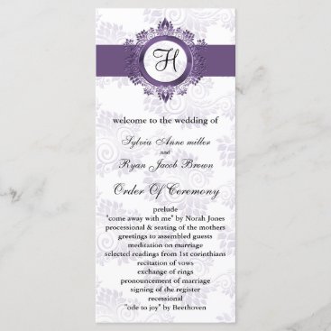 purple monogram Wedding program