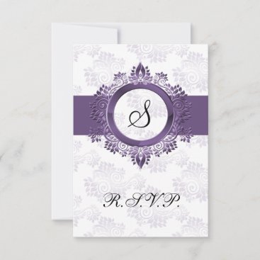 purple monogram wedding RSVP standard 3.5 x 5 Invitation