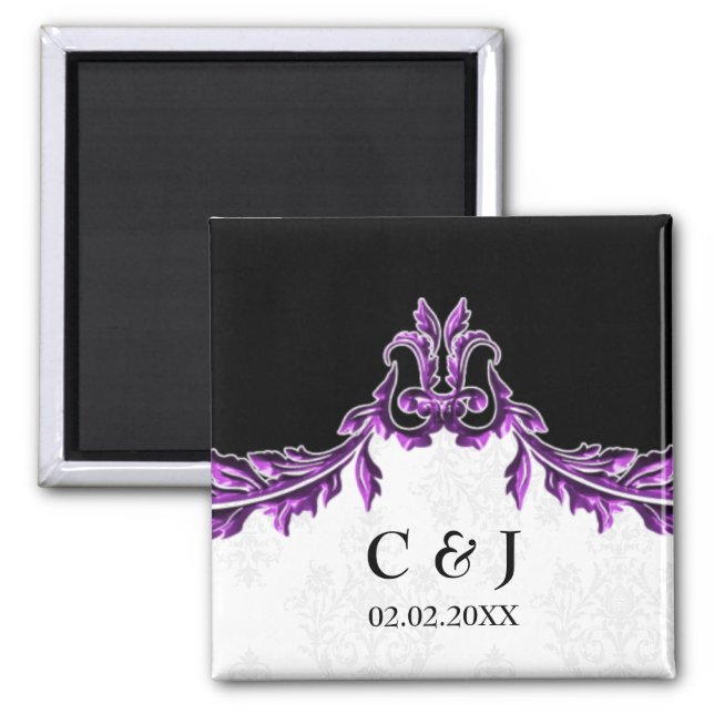 purple monogram wedding save the date magnets (Front)
