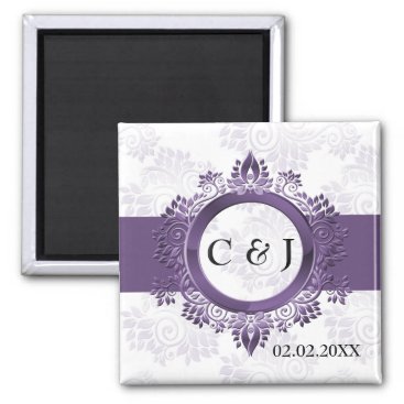 purple monogram wedding save the date magnets