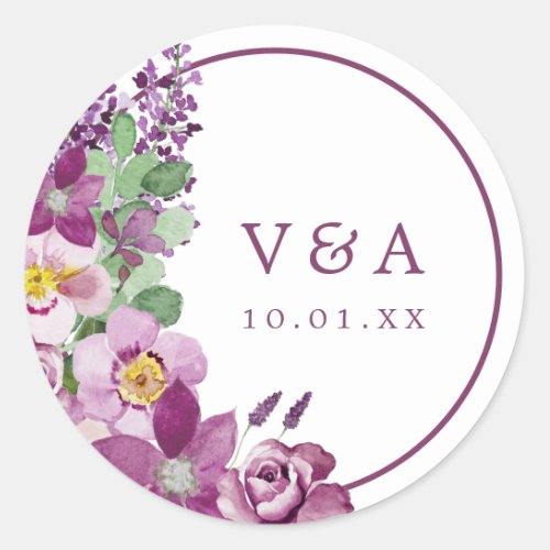 Purple Monogram Wedding Sticker