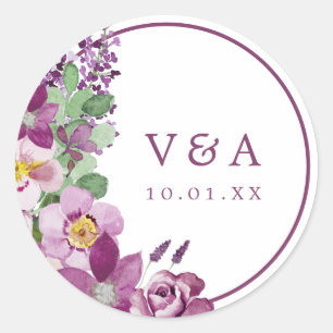 Purple Monogram Wedding Sticker