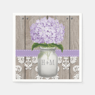 Purple Monogrammed Hydrangea Mason Jar Napkins