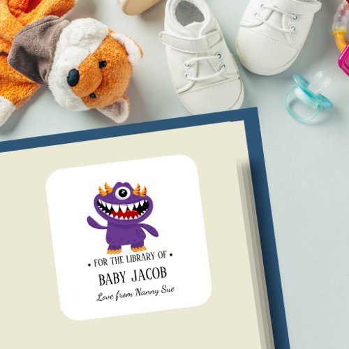 Purple Monster Baby Toddler Personalized Bookplate