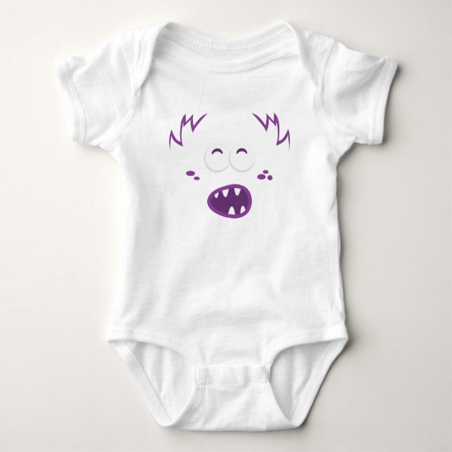 Purple Monster Face Kids Clothing Baby Bodysuit (Front)
