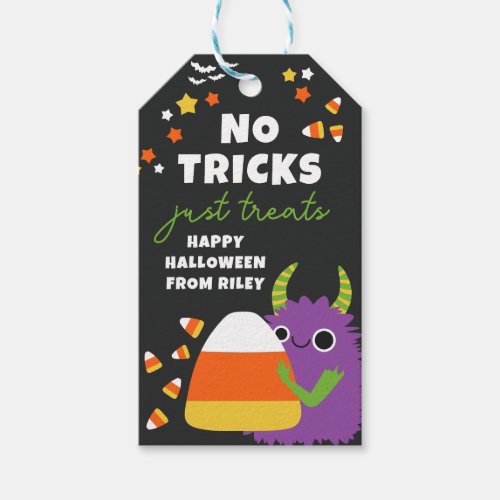 Purple Monster Halloween Just Treats Boo Basket Gift Tags