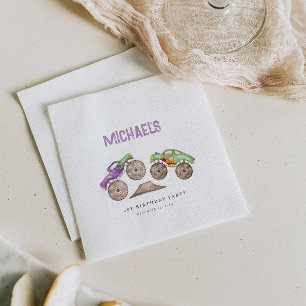 Purple Monster Trucks Bash Birthday Napkins