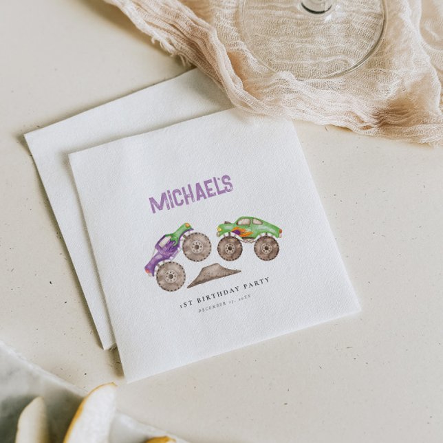 Purple Monster Trucks Bash Birthday  Napkins (Creator Uploaded)
