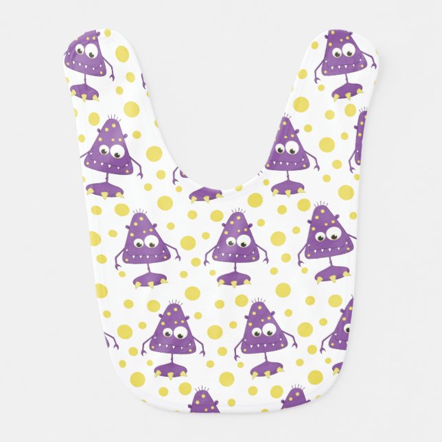 Purple Monters on Dots Bib (Front)