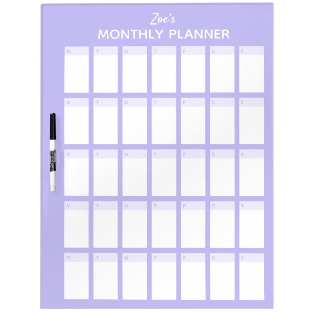 Purple Monthly Planner Dry Erase Board with Name (Front)