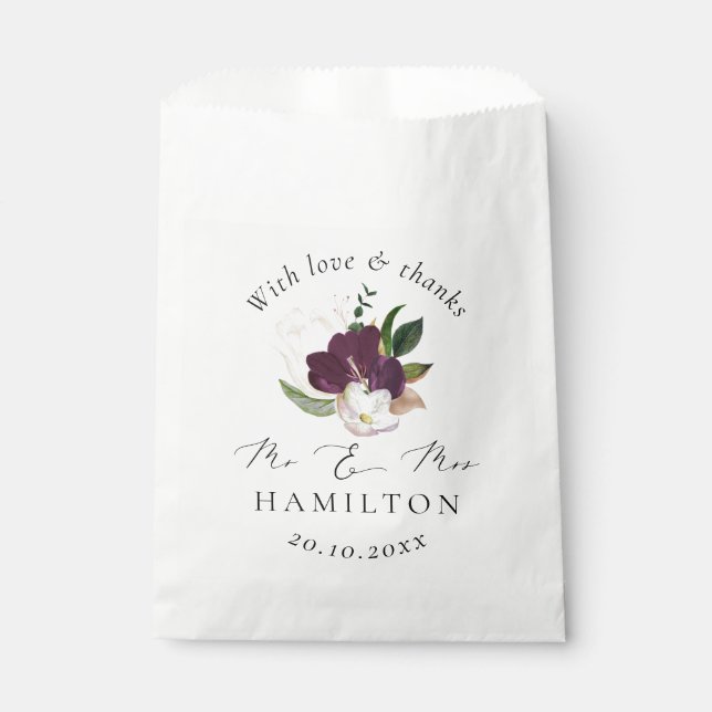 Purple Moody Blooms Gothic Calligraphy Wedding  Favor Bag (Front)