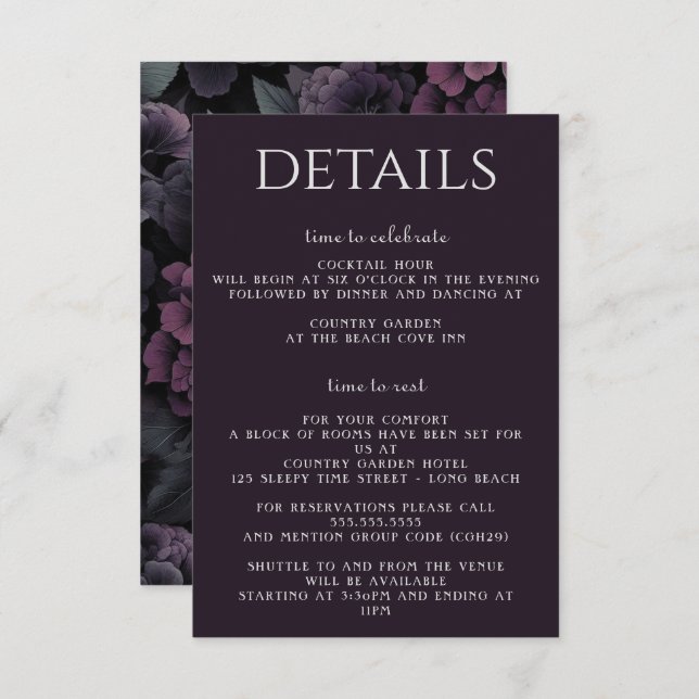 Purple Moody Floral Enclosure Card (Front/Back)