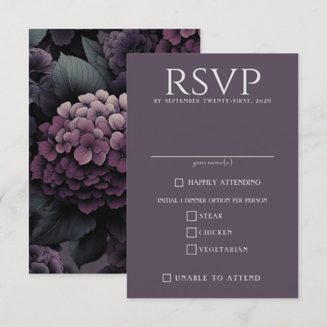 Purple Moody Floral Food Choices RSVP Card (Front/Back)
