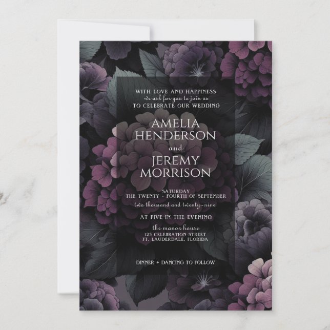 Purple Moody Floral Invitation (Front)