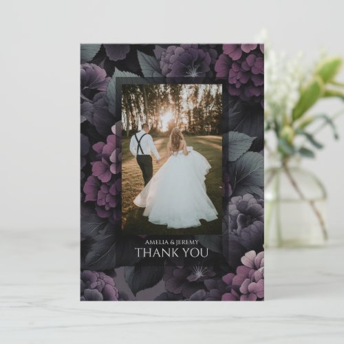 Purple Moody Floral Thank You Card
