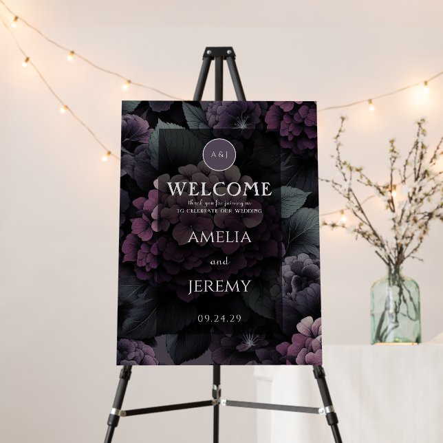 Purple Moody Floral Welcome Sign (In Situ (Stand))