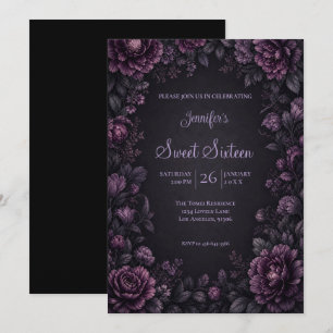 Purple Moody Flowers Sweet 16 Birthdy Invitation