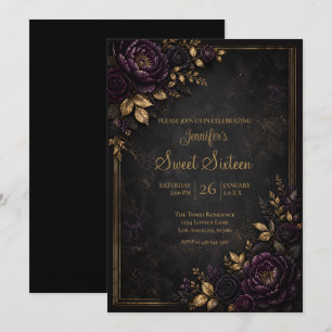 Purple Moody Flowers Sweet 16 Birthdy Invitation