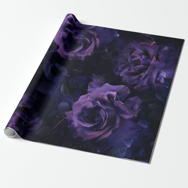 Purple Moody Roses Wrapping Paper (Unrolled)