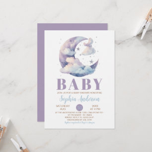 purple moon and clouds Baby Shower Invitation