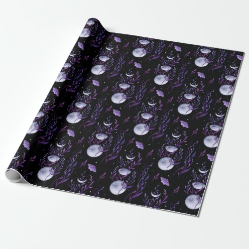 Purple Moon and Moth  Wrapping Paper