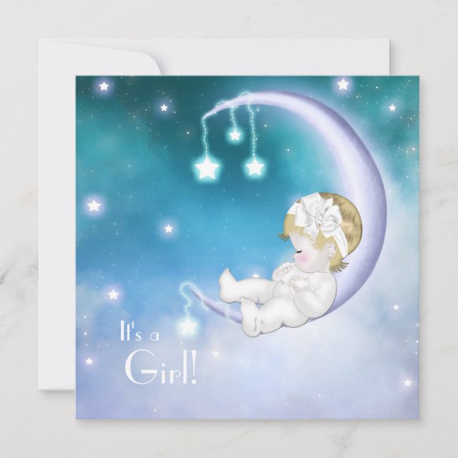 Purple Moon Baby Girl Shower Invitation (Front)