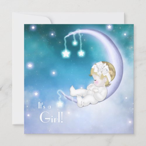 Purple Moon Baby Girl Shower Custom Invites