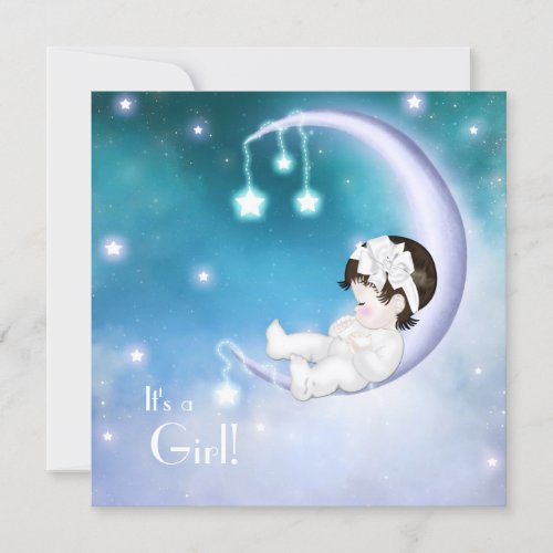 Purple Moon Baby Girl Shower Invitations