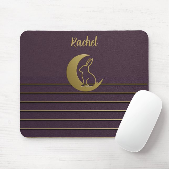 Purple Moon Bunny Design Mouse Pad (With Mouse)