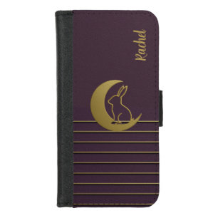 Purple Moon Bunny Design Wallet Case