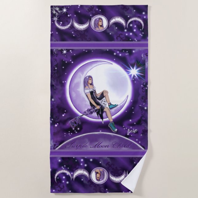 Purple moon Child Beach Towel (Front)