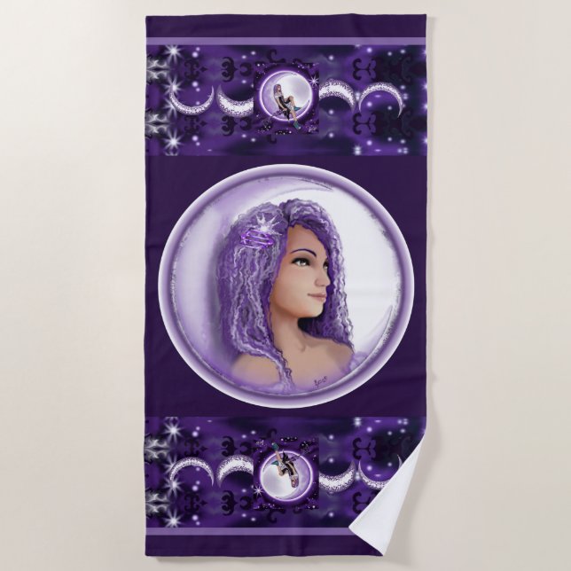 Purple moon Child Beach Towel (Front)